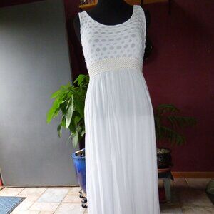 QUIRKY GOTH BOHO BEACH WEDDING WHITE GRECIAN MAXI DRESS EMPIRE WAIST CRUISE L XL
